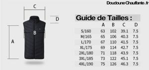 Tableau des tailles pour doudounes chauffantes pour hommes et femmes : Trouvez votre taille idéale pour un ajustement confortable et optimal