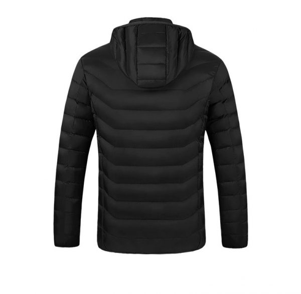 Doudoune chauffante pour homme en noir, avec fermeture éclair et capuche amovible. La technologie de chauffage intégrée garde votre corps au chaud pendant les activités en extérieur par temps froid. Fabriquée à partir de matériaux imperméables de qualité supérieure et doublée de polyester doux pour plus de confort. Disponible en plusieurs tailles pour un ajustement parfait. Idéal pour les sports d'hiver et les randonnées en montagne.