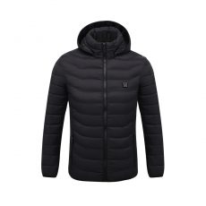 Doudoune chauffante pour homme en noir, avec fermeture éclair et capuche amovible. La technologie de chauffage intégrée garde votre corps au chaud pendant les activités en extérieur par temps froid. Fabriquée à partir de matériaux imperméables de qualité supérieure et doublée de polyester doux pour plus de confort. Disponible en plusieurs tailles pour un ajustement parfait. Idéal pour les sports d'hiver et les randonnées en montagne.